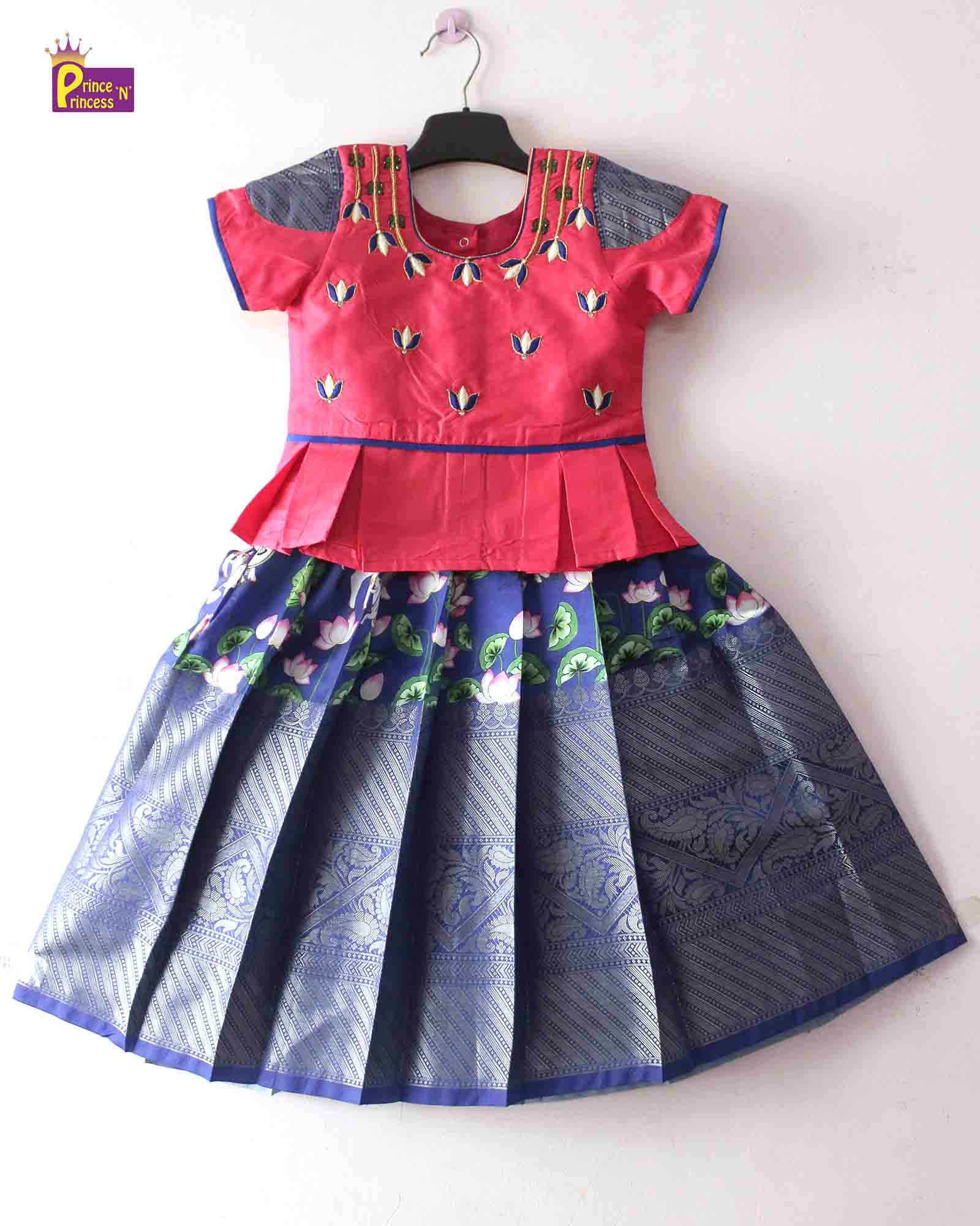 Prince N Princess peach And Blue AARI Work pattu Pavadai PPP1396 Prince N Princess