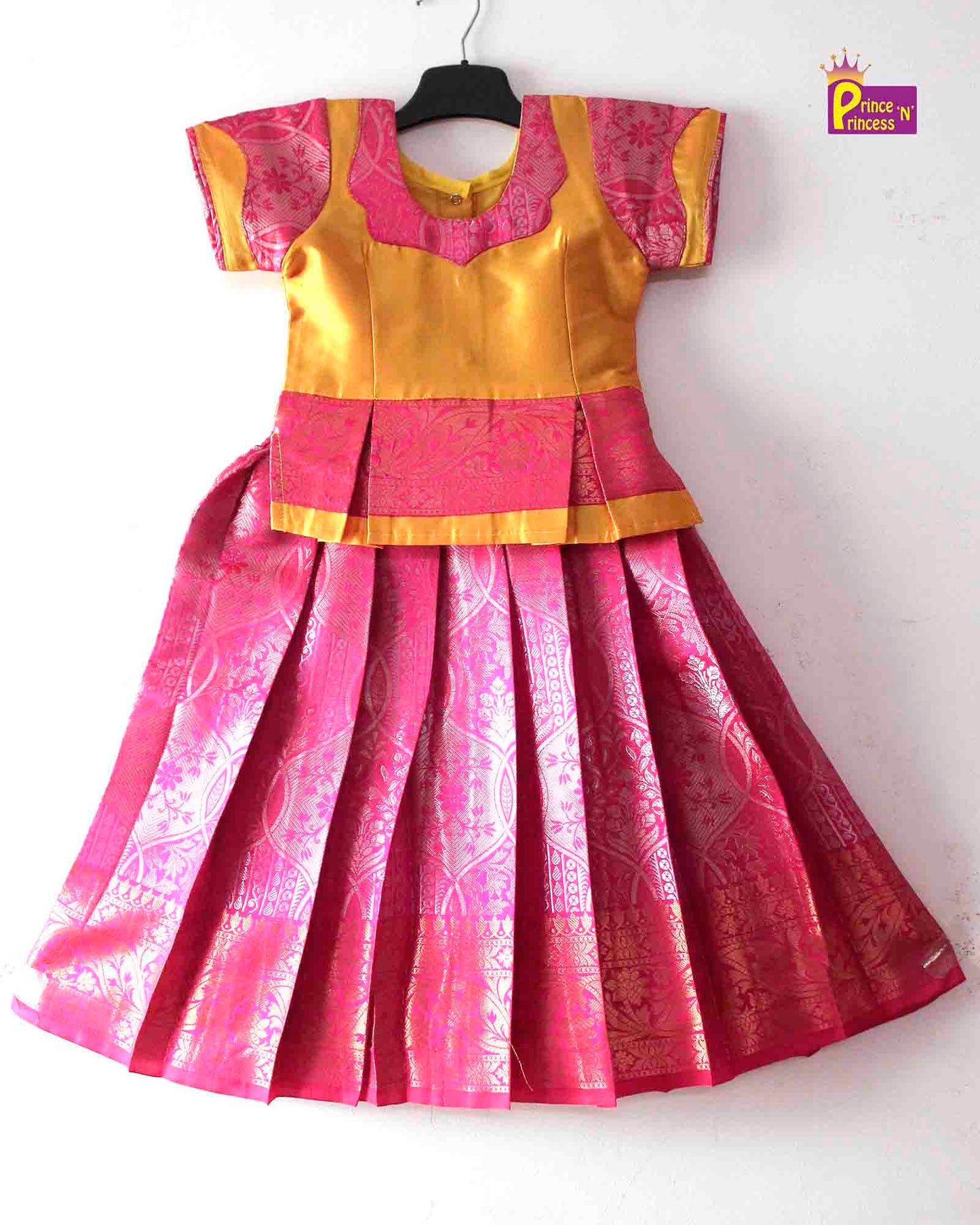 Kids Yellow and pink Designer Pattu Pavadai PPP1397 Prince N Princess