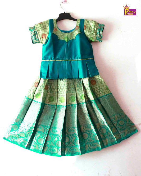 Kids Rama green Tissue Designer Pattu Pavadai PPP1403