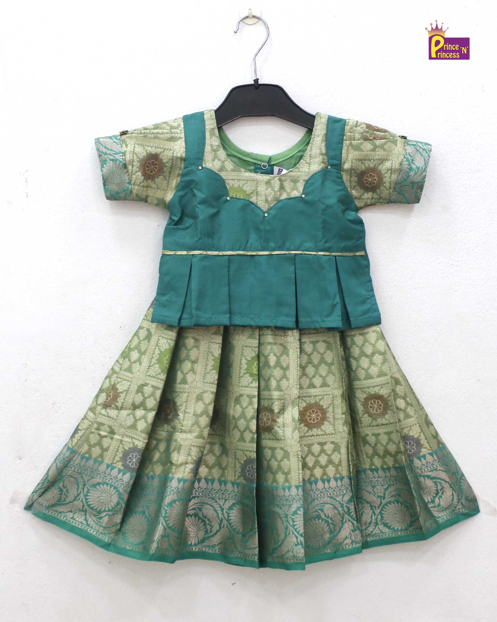 Kids Rama green Tissue Designer Pattu Pavadai PPP1403_1