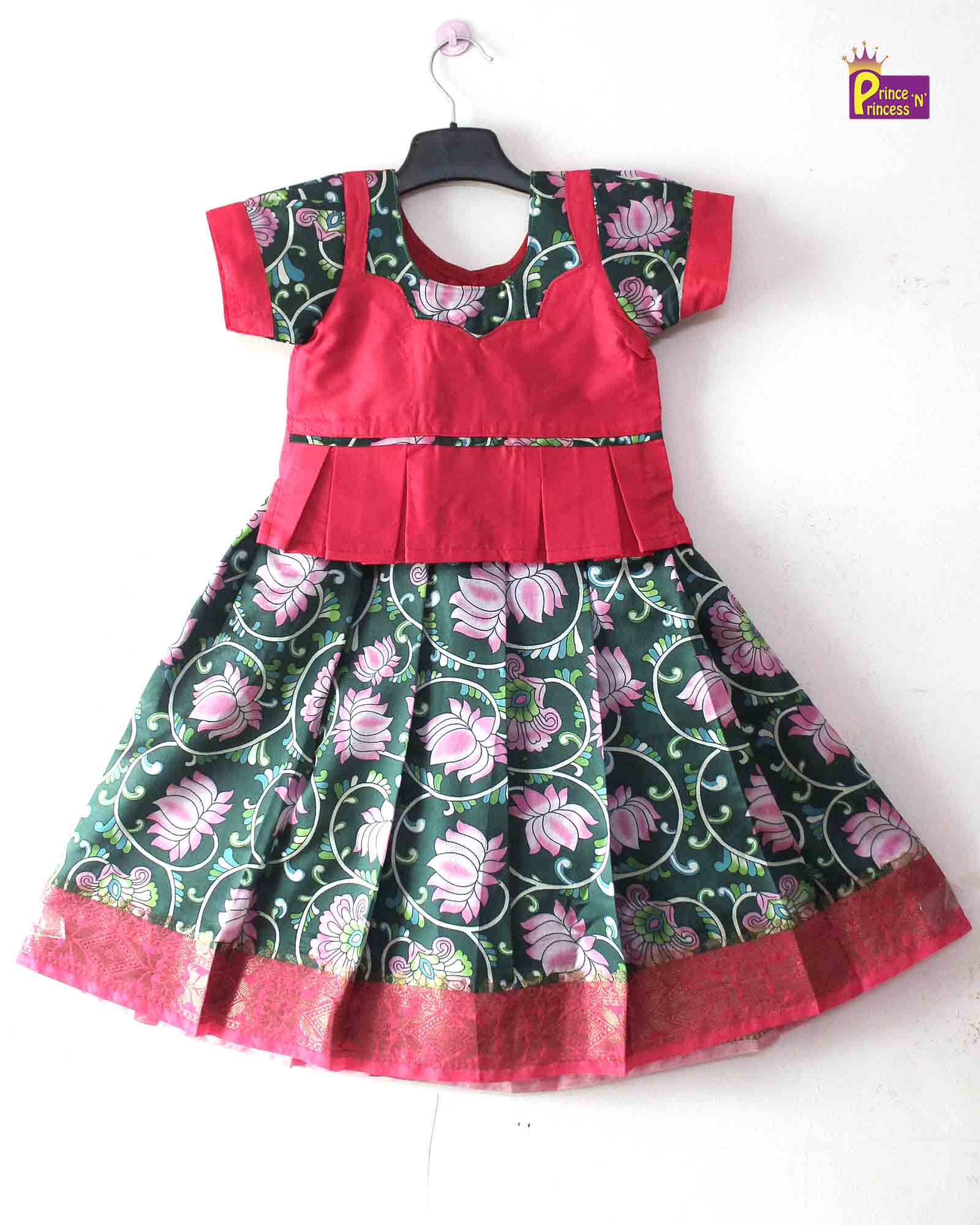 Kids Red Dark Green  Festival Wear Pattu Pavadai PPP1412 Prince N Princess