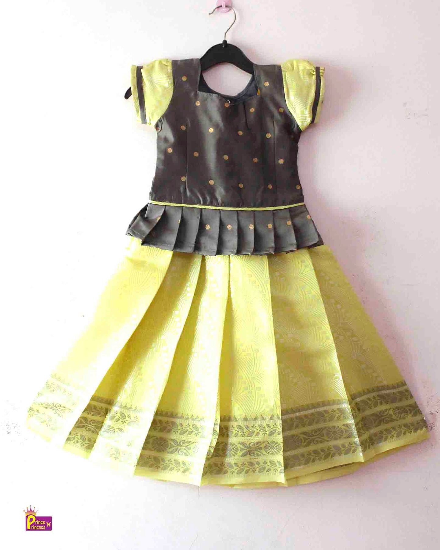 Kids Grey Light yellow  Baby Pattu Pavadai PPP1419 Prince N Princess