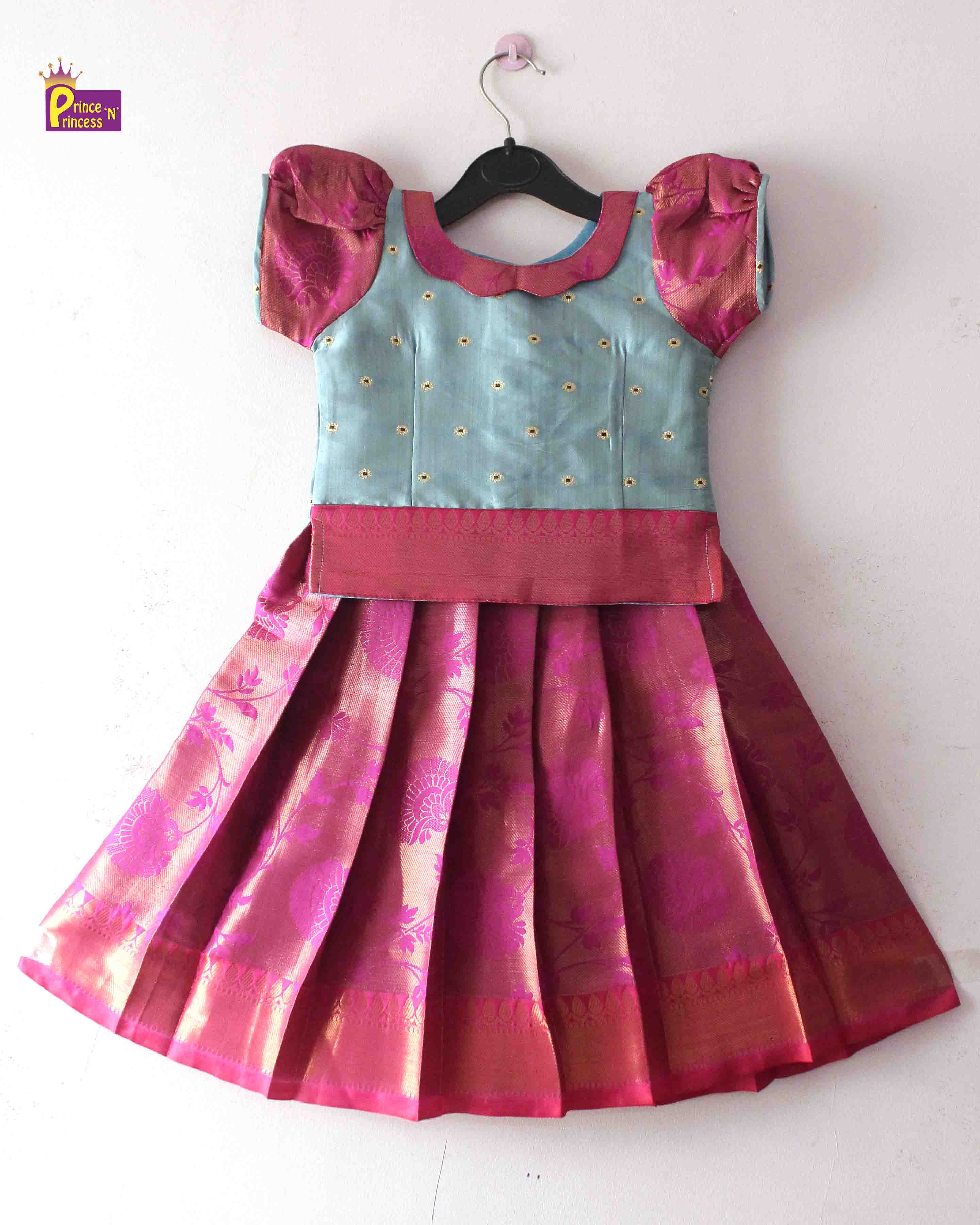 Baby Girls Cotton Silk Midi/Knee Length Festive/Wedding Pattu Dress -  UNIQUE KID'S - 4291446