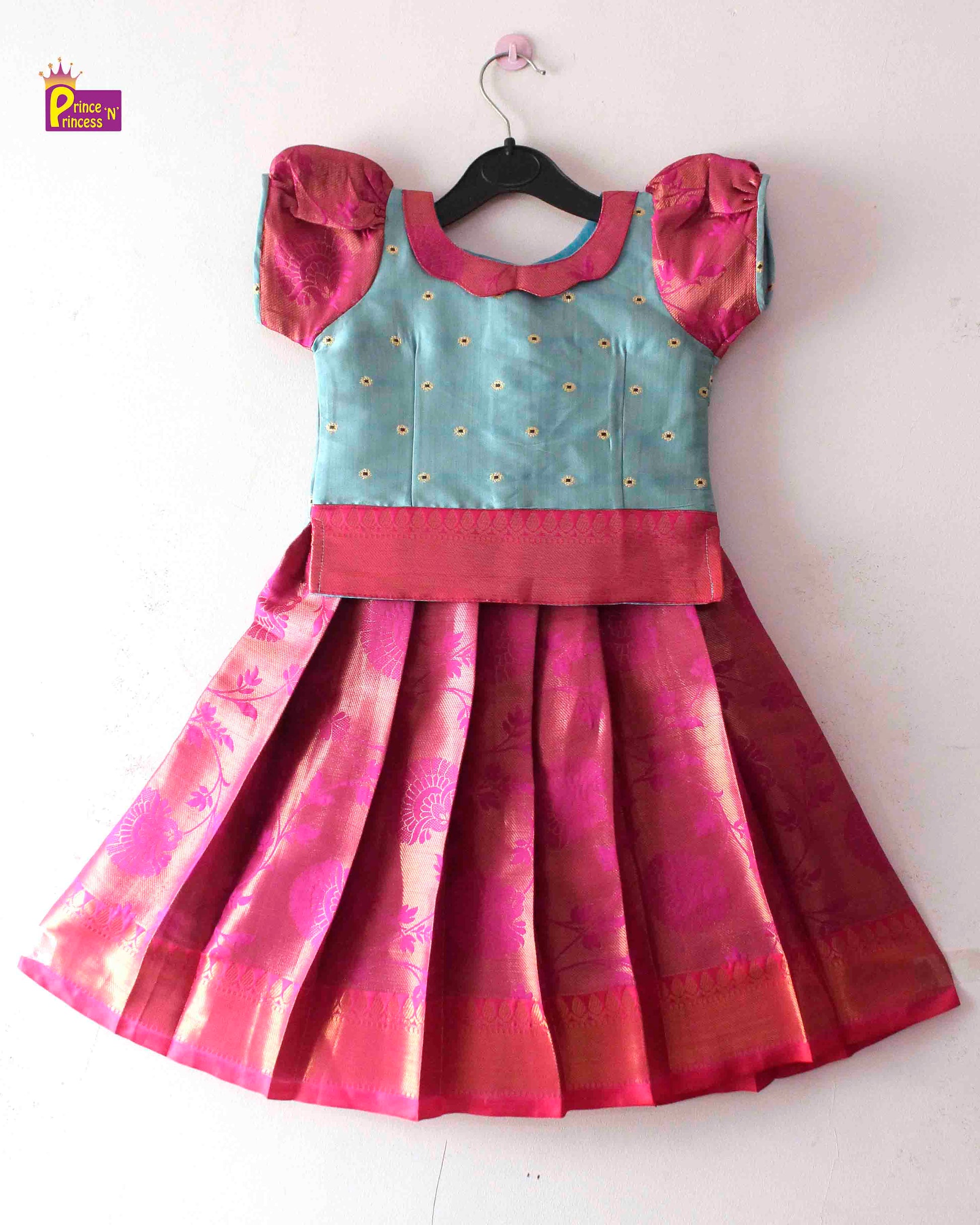 Kids Blue With pink Traditional Pattu Pavadai PPP1426 Prince N Princess