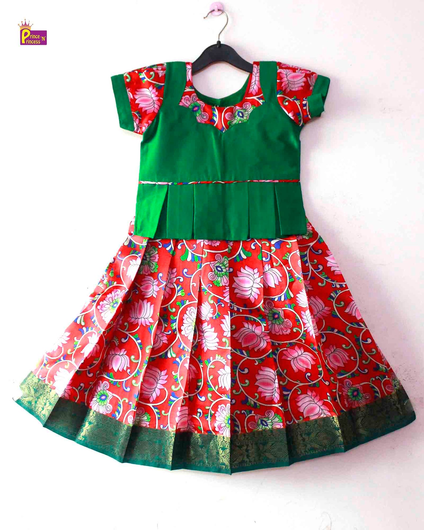 Kids Red And Green  Festival Wear PattuPavadai PPP1435 Prince N Princess