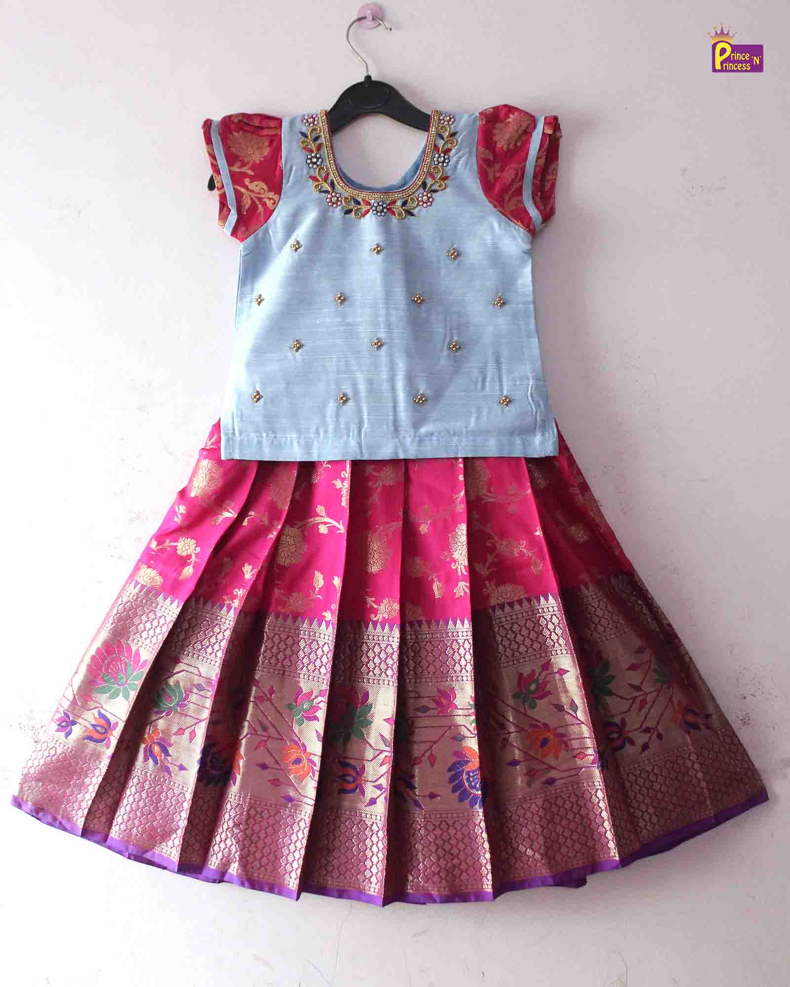 Kids Blue pink  Traditional Pattu pavadai PPP1442 Prince N Princess