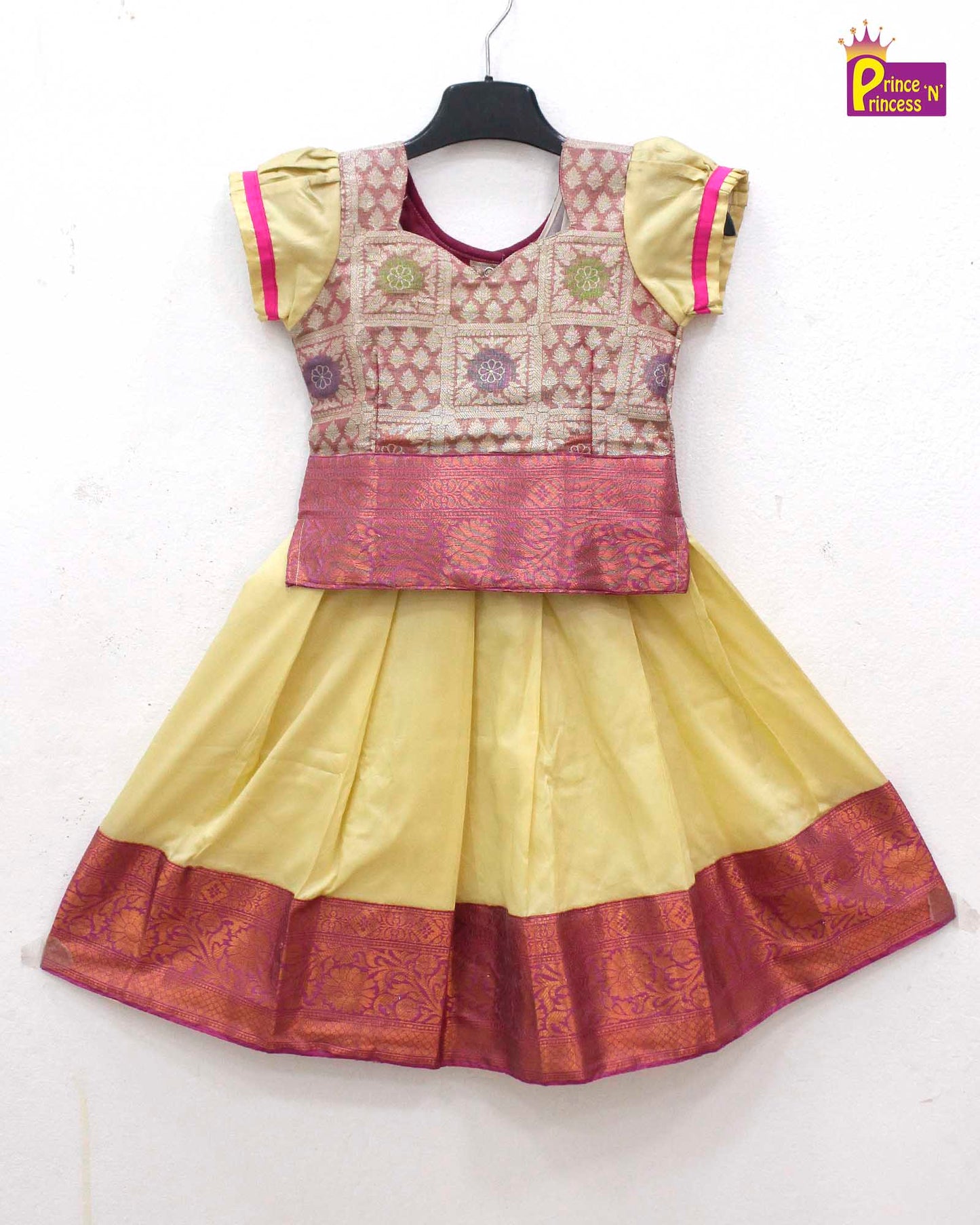 Pink and sandal Traditional Pattu Pavadai PPP1449