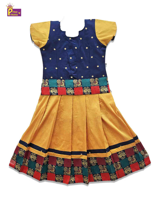 Kids Navy Yellow Pattu pavadai PPP1468 Prince N Princess