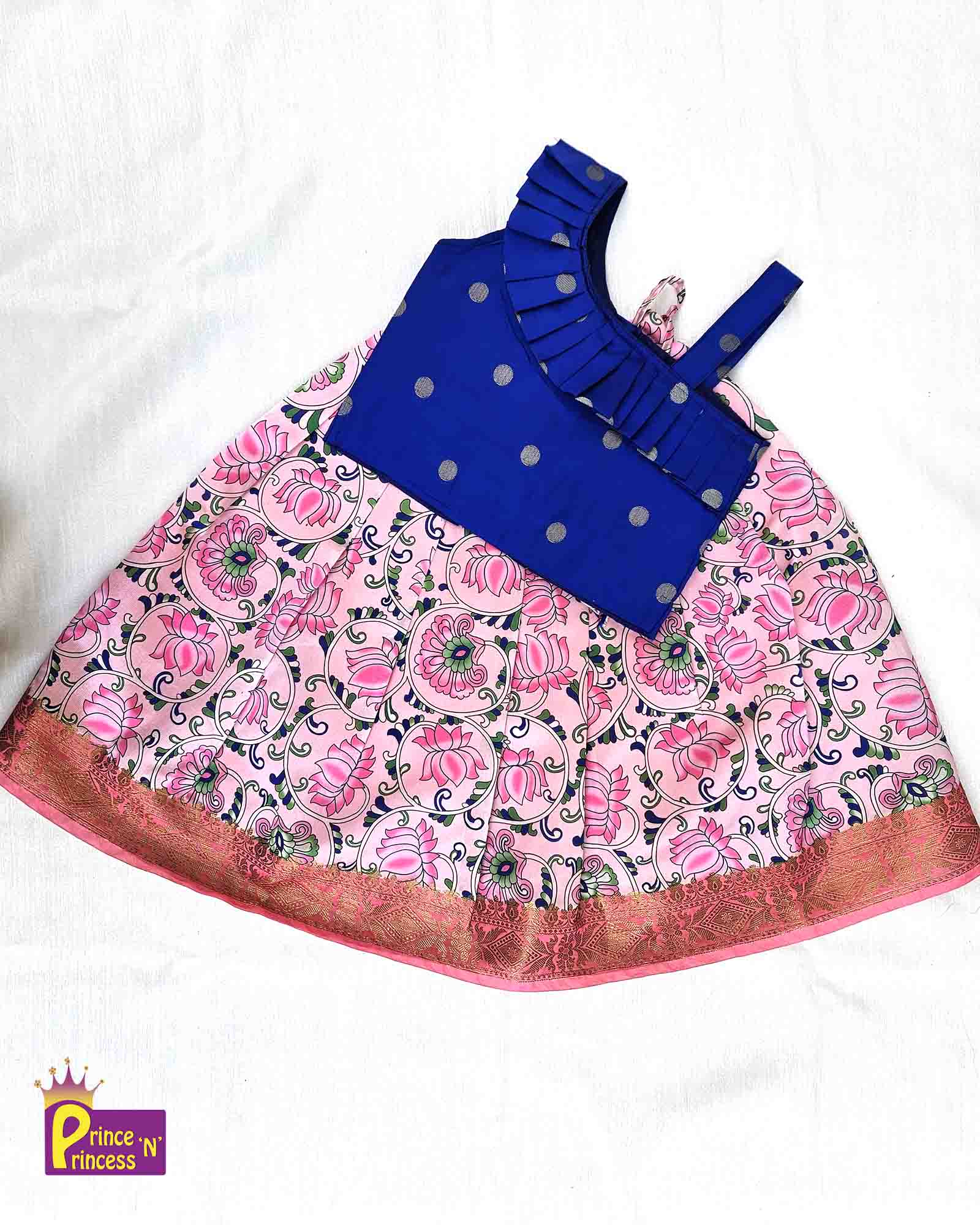 Kids Pink Blue  Knot Pattu pavadai PPP1473 Prince N Princess