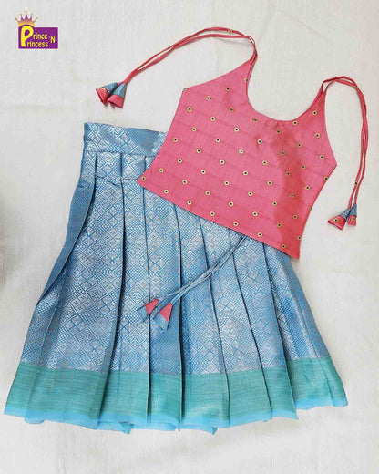 Kids Pink Blue Knot Pattu pavadai PPP1470 Prince N Princess