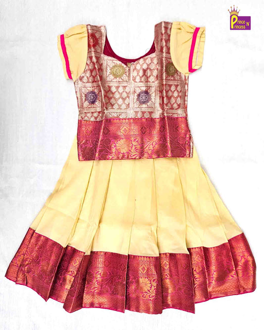 Pink and sandal Traditional Pattu Pavadai PPP1448