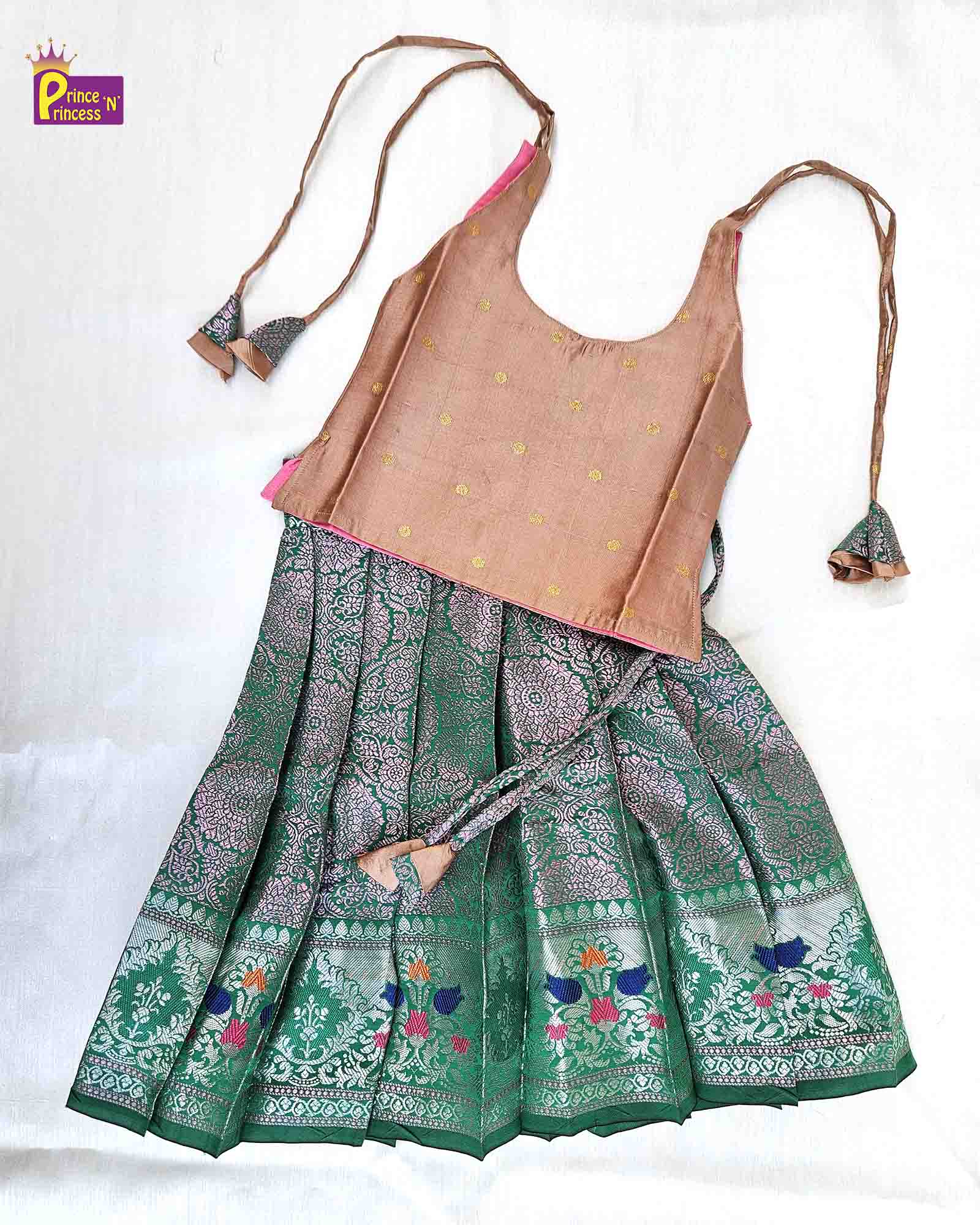 Kids Green  Knot Pattu pavadai PPP1493