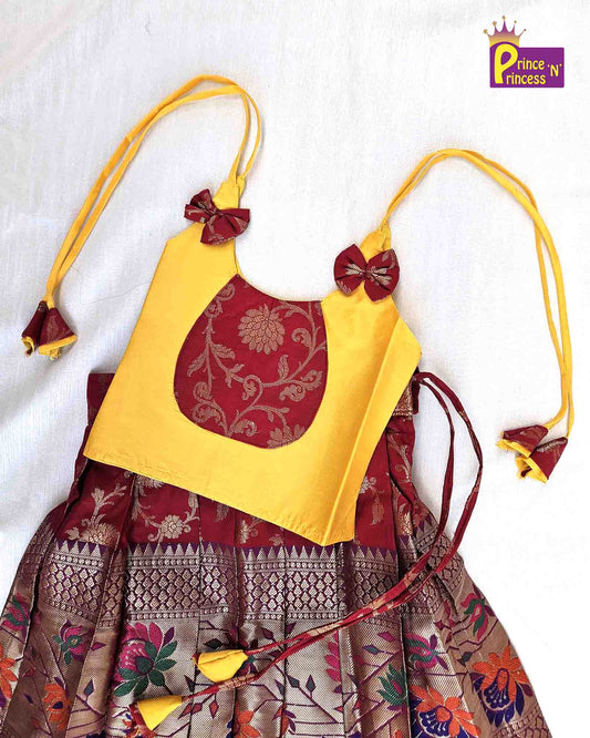 Kids Red Yellow Trendy Pattu pavadai PPP1494