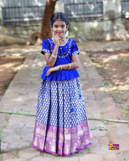 Kids Pepsi Blue Traditional AARI Work pattu Pavadai PPP1497