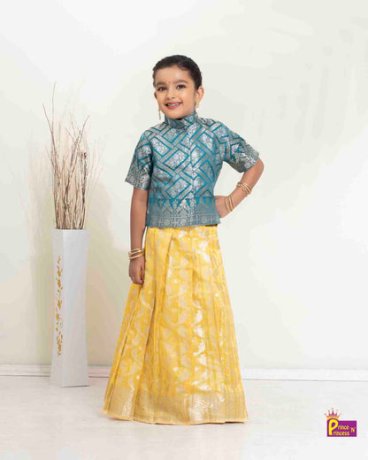 Kids Blue Orange Traditional Pattupavadai PPP1507