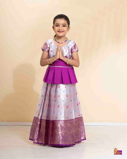 Kids Silver Purple Traditional Pattupavadai PPP1508