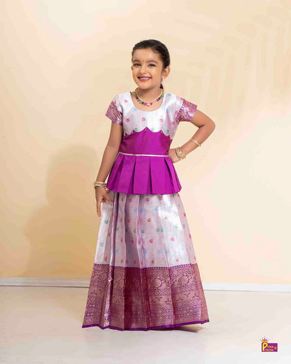 Kids Silver Purple Traditional Pattupavadai PPP1508