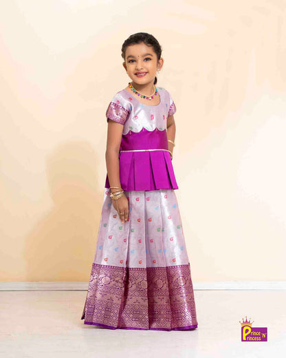 Kids Silver Purple Traditional Pattupavadai PPP1508