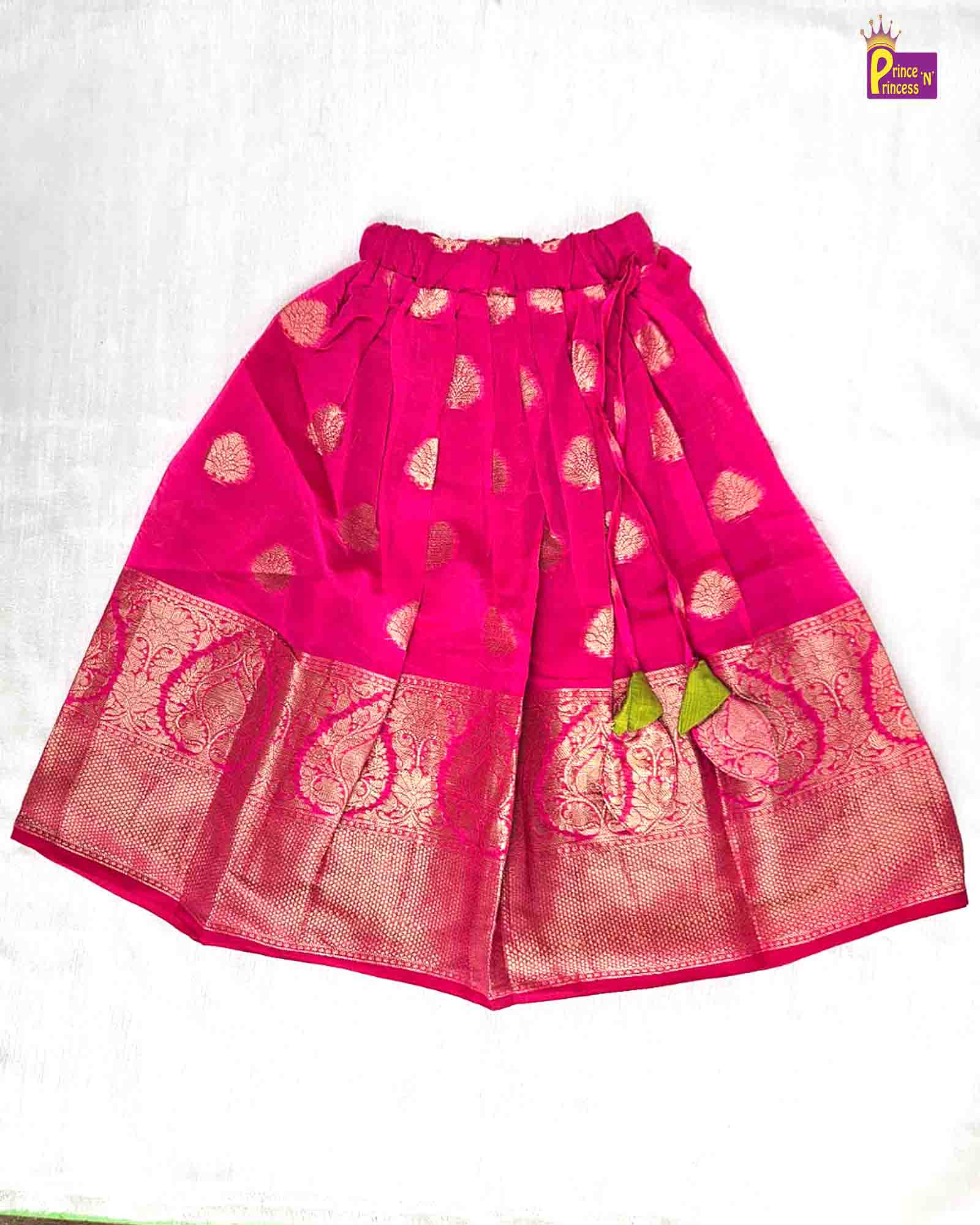 Kids Green And Pink Trendy Pattu pavadai PPP1513