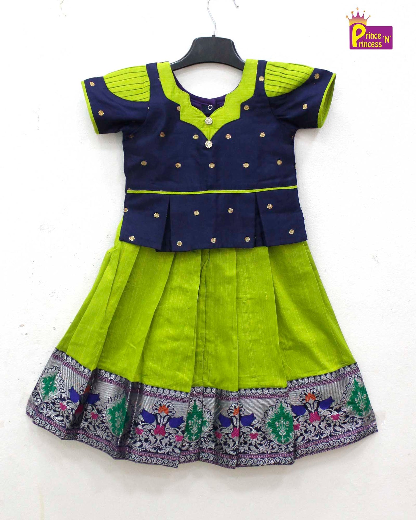 Kids  Navy with Green Traditional Pattu pavadai PPP1526