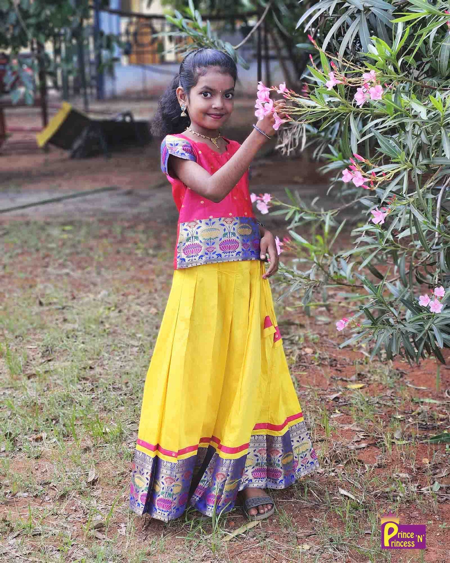 Prince N Princess Kids Magenta Yellow Traditional Pattu Pavadai PPP1538