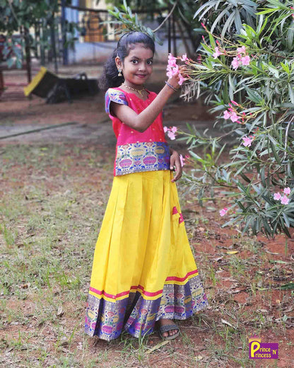 Prince N Princess Kids Magenta Yellow Traditional Pattu Pavadai PPP1538