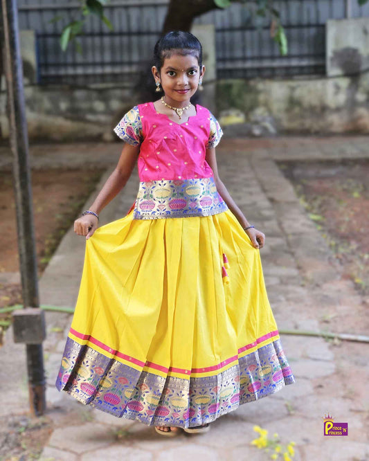 Prince N Princess Kids Magenta Yellow Traditional Pattu Pavadai PPP1538