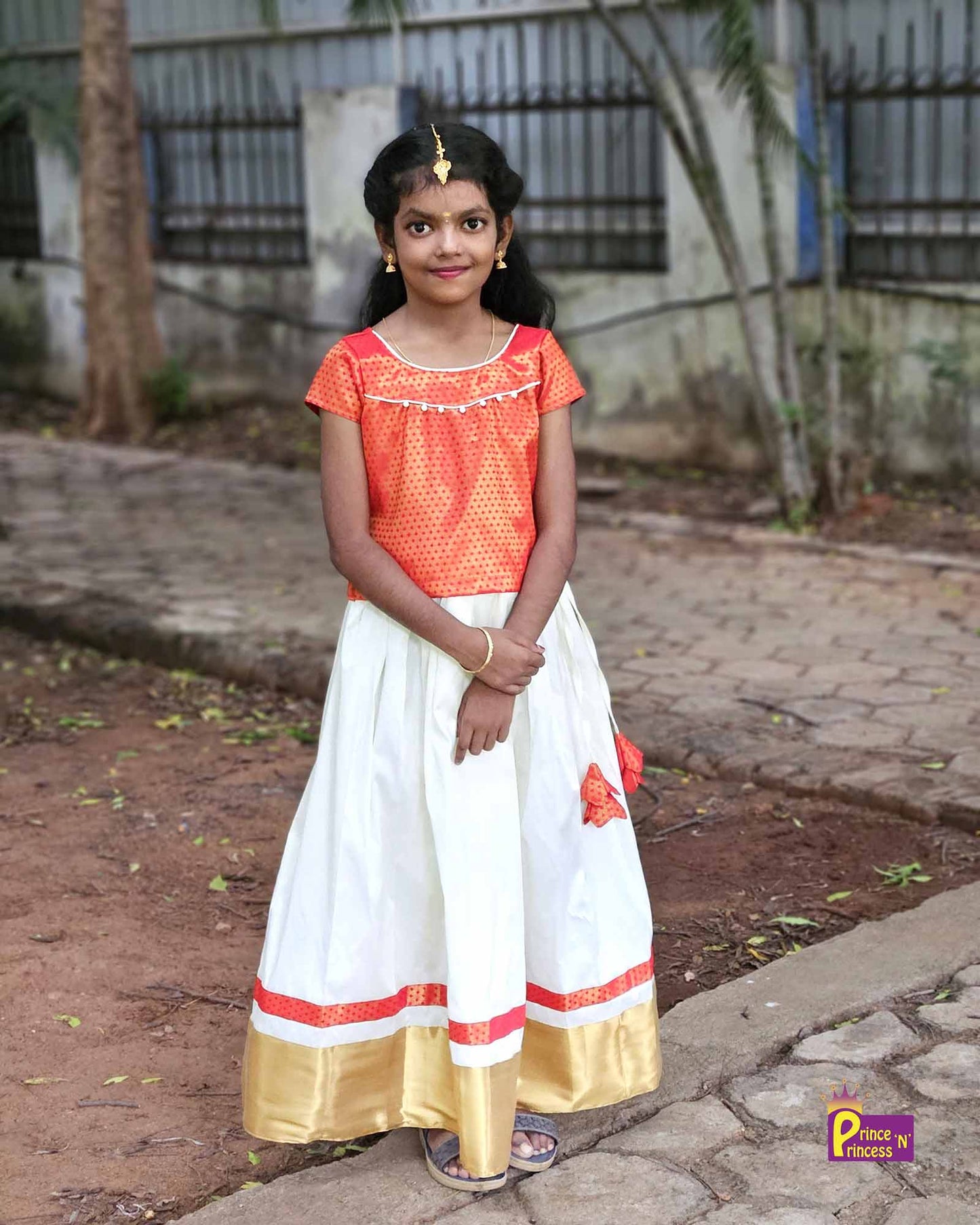 Kids Red And Half white Traditional Pattu Pavadai PPP1549