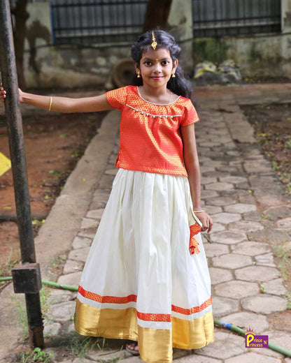 Kids Red And Half white Traditional Pattu Pavadai PPP1549