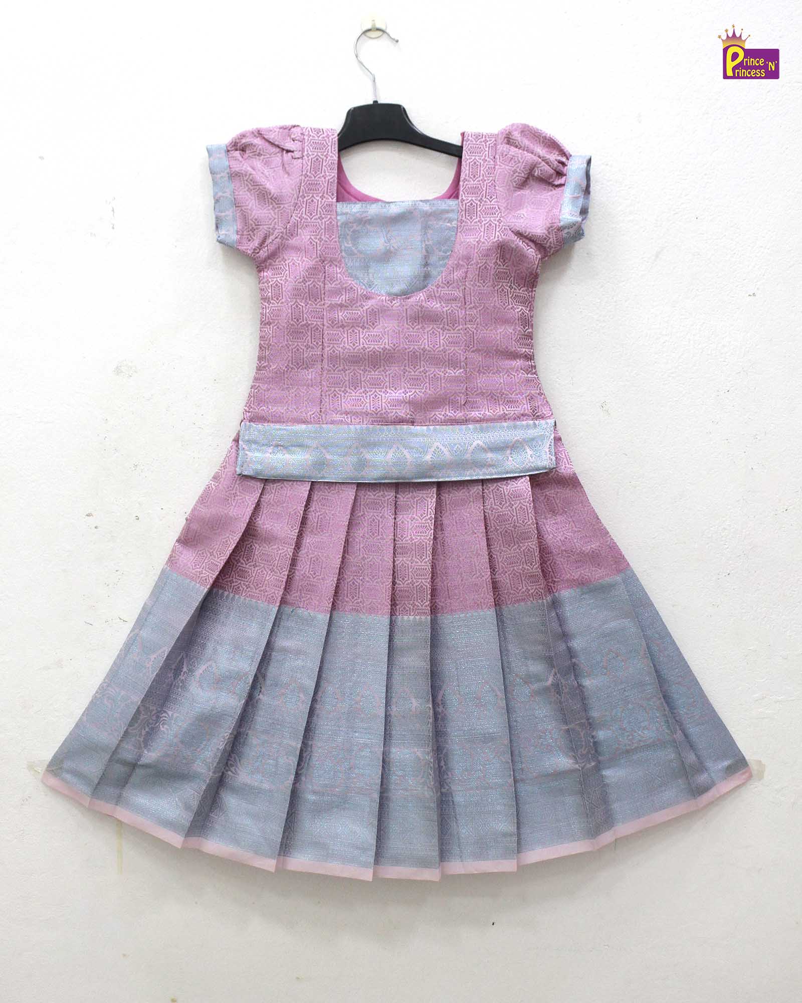 Kids Pink with Copper Blue Traditional Pattupavadai PPP1568