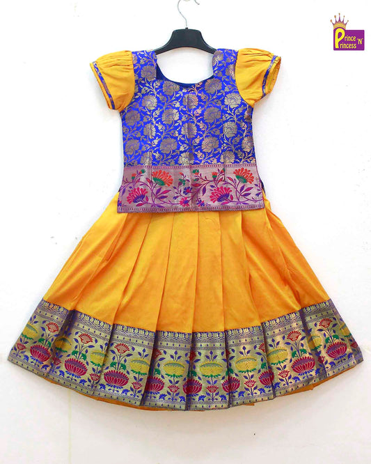 Kids Yellow and Blue Traditional Pattupavadai PPP1582