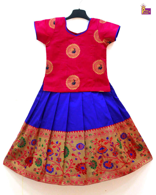 Kids Pink and Blue Traditional Pattupavadai PPP1583