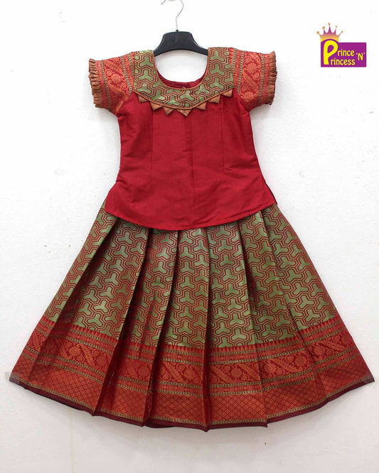 Kids Maroon Traditional Pattupavadai PPP1600