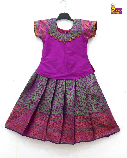 Kids Magenta Traditional Pattupavadai PPP1601