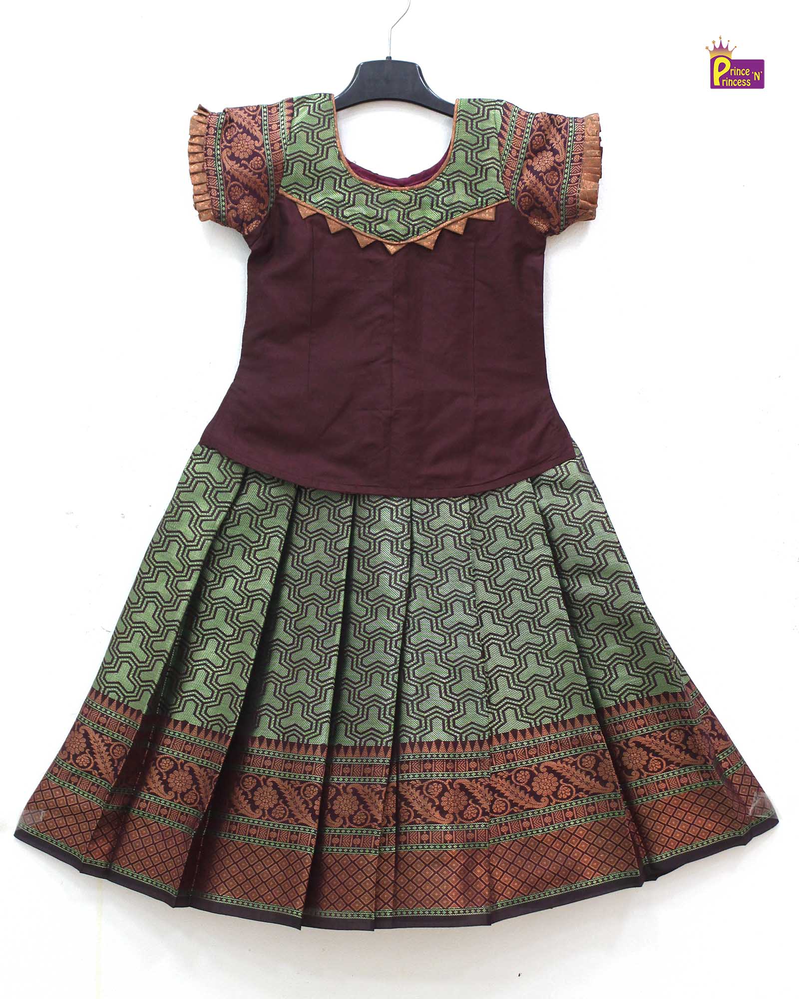 Kids Maroon Green Traditional Pattupavadai PPP1603