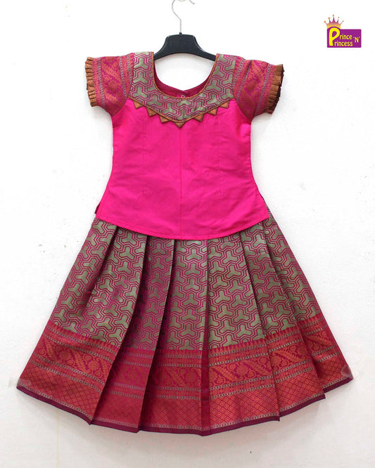 Kids Pink Traditional Pattupavadai PPP1605