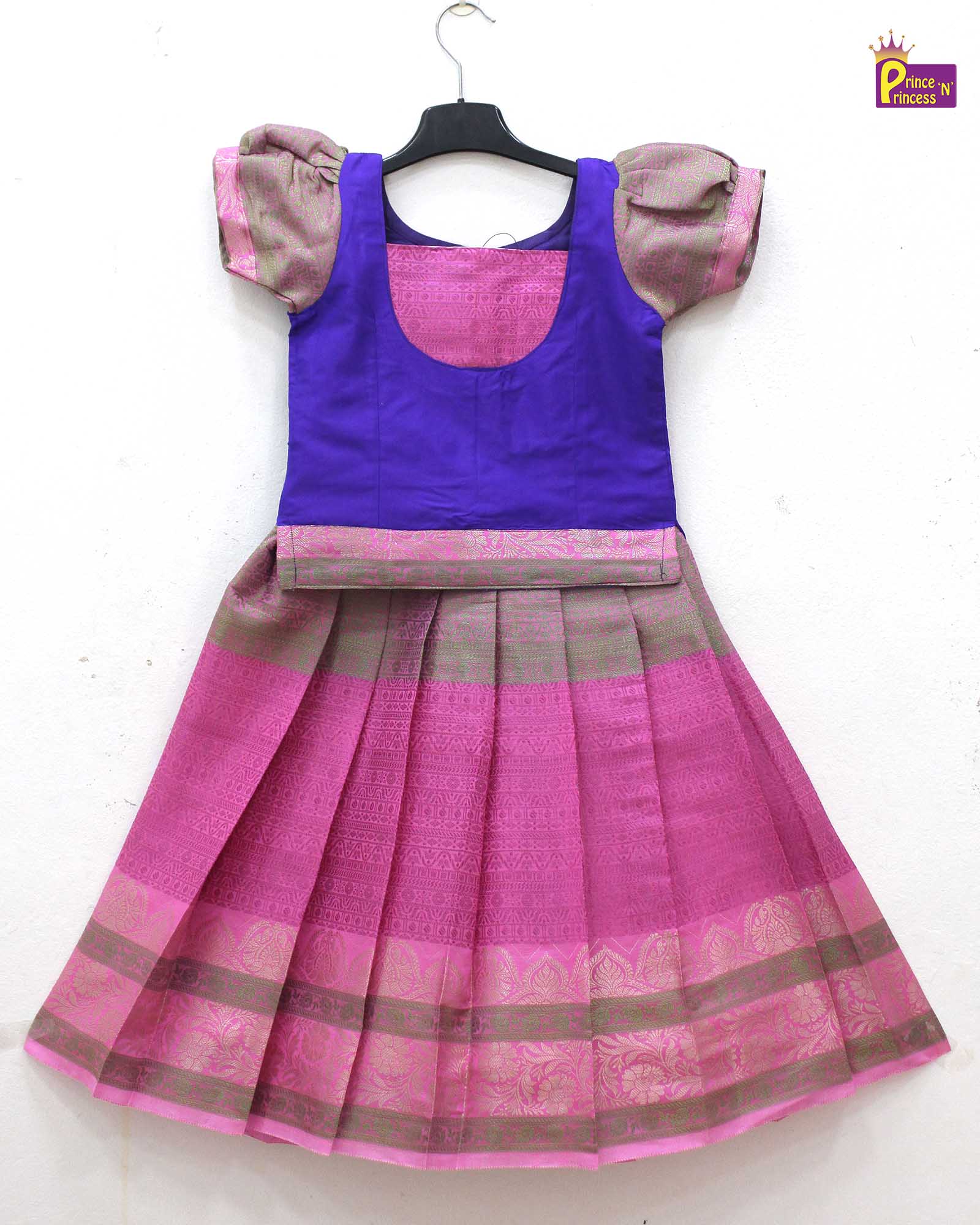Kids Purple And Pink Traditional Pattupavadai PPP1608