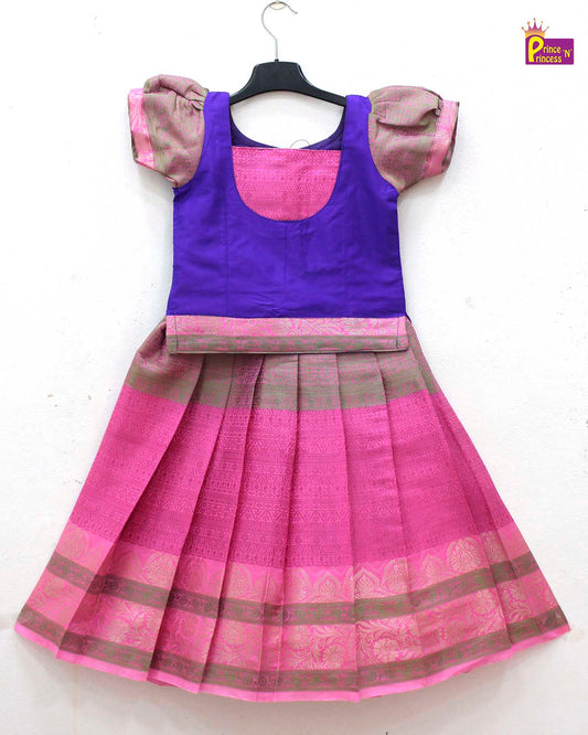 Kids Purple And Pink Traditional Pattupavadai PPP1608