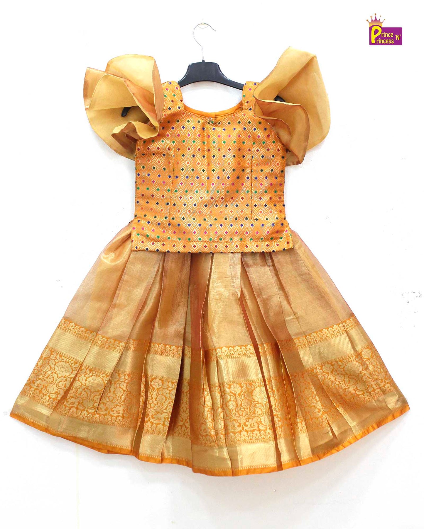 Kids Golden Orange  Traditional Pattupavadai PPP1610