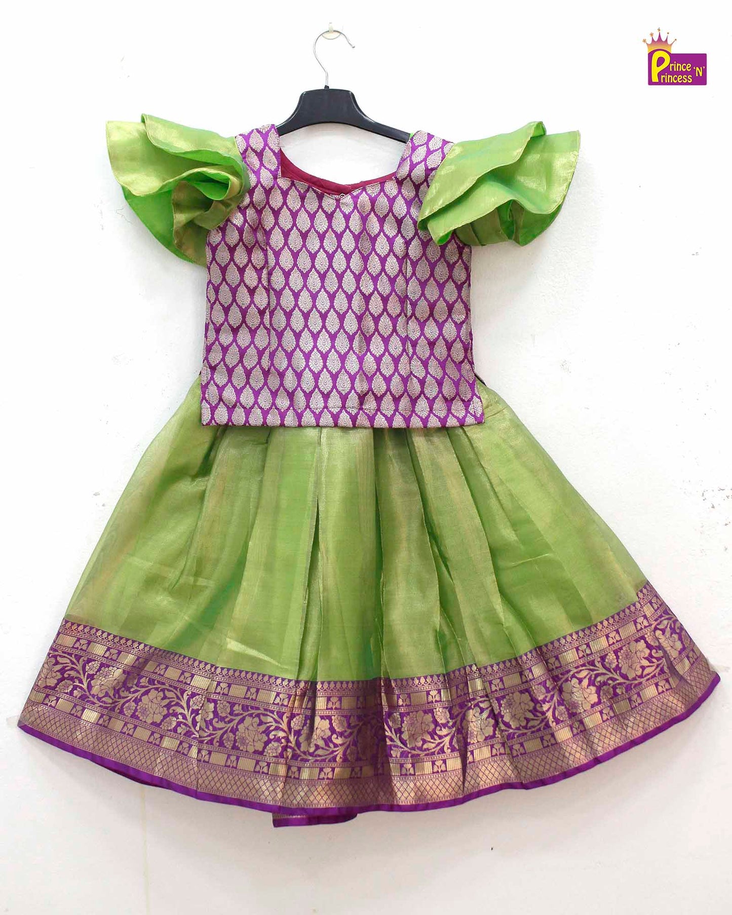 Kids Purple with Green Traditional Pattupavadai PPP1615