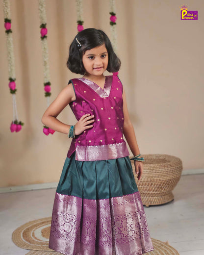 Kids Dark Green with Whine Traditional Pattupavadai PPP1628