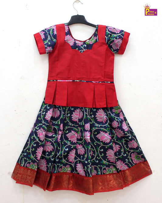 Kids Blue Red Festival Wear Pattu Pavadai PPP1630