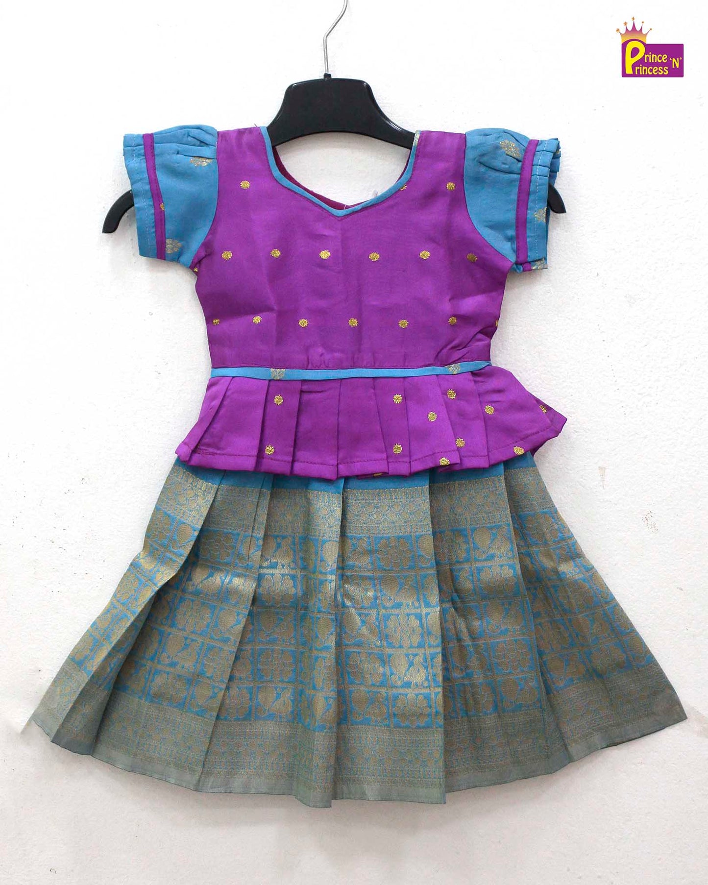 Kids Purple Blue Traditional  Pattu Pavadai PPP1642