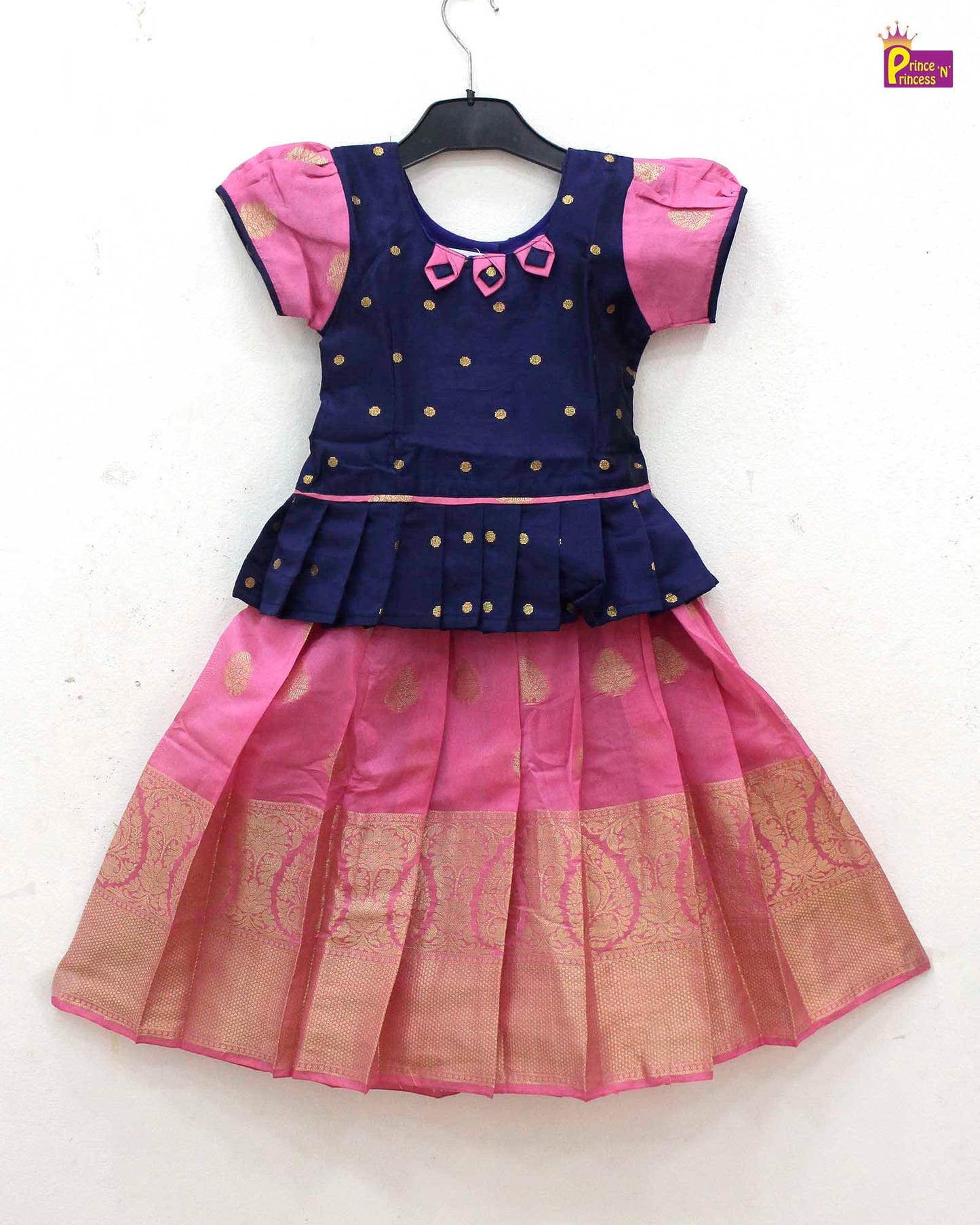 Kids Navy with Baby pink Designer Pattu Pavadai PPP1647