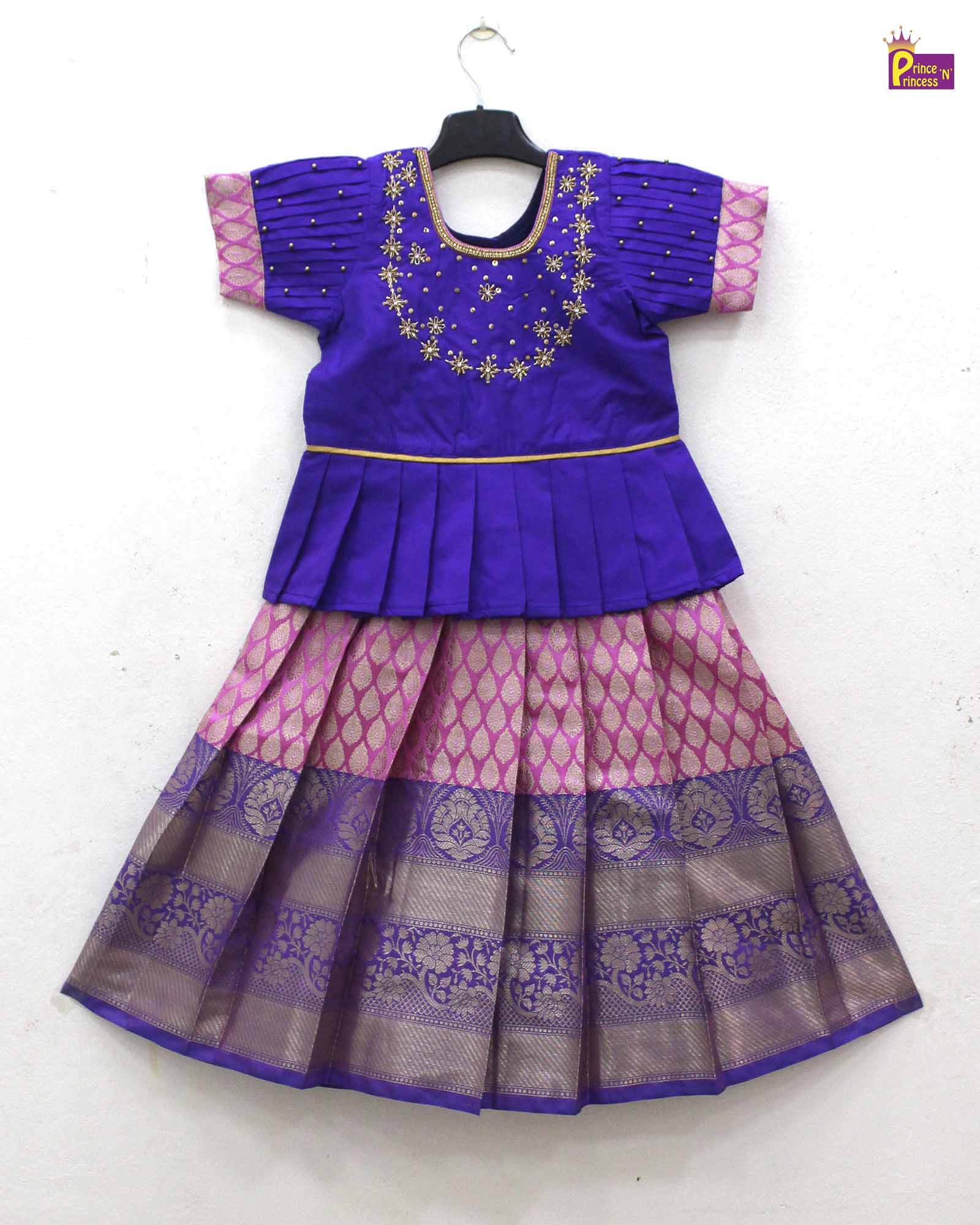 Kids Purple with Pink Traditional AARI Work pattu Pavadai PPP1652