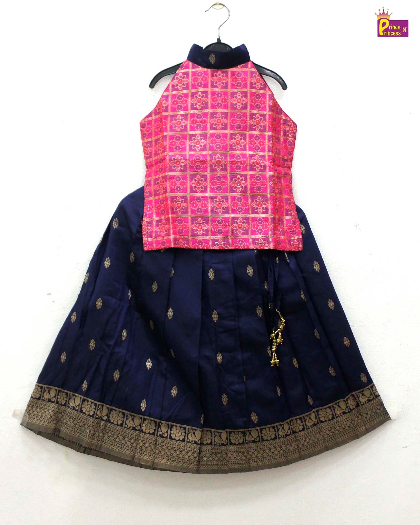 Pink with Navy Traditional Pattu Pavadai PPP1677