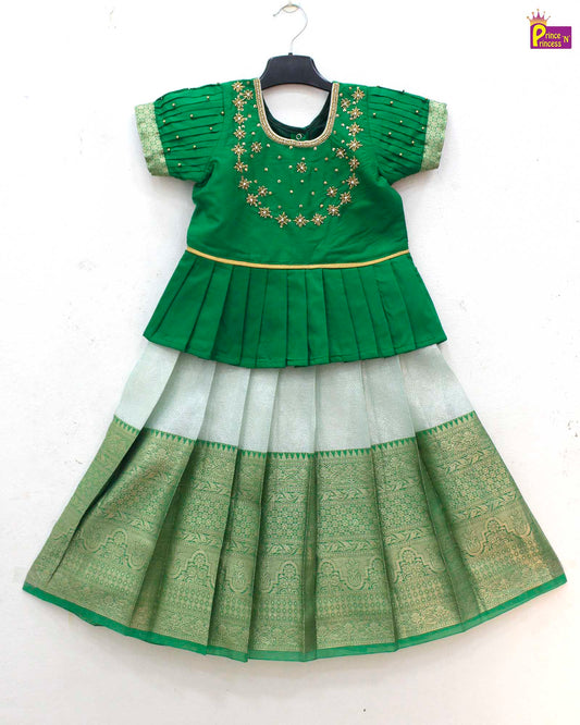 Kids  Green Traditional AARI Work pattu Pavadai PPP1687