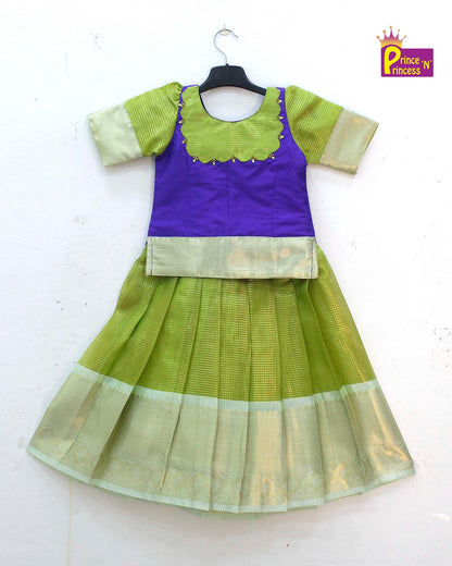 Kids Light Green with purple Traditional Pattupavadai PPP1703