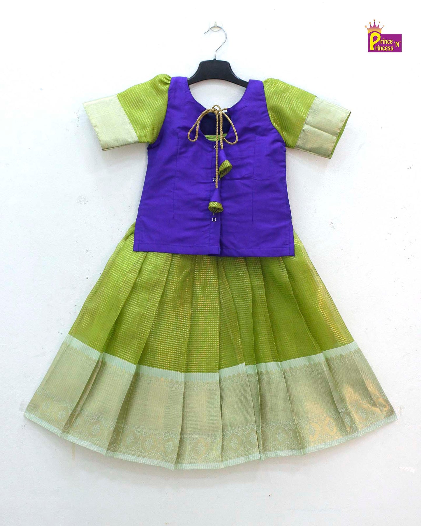 Kids Light Green with purple Traditional Pattupavadai PPP1703