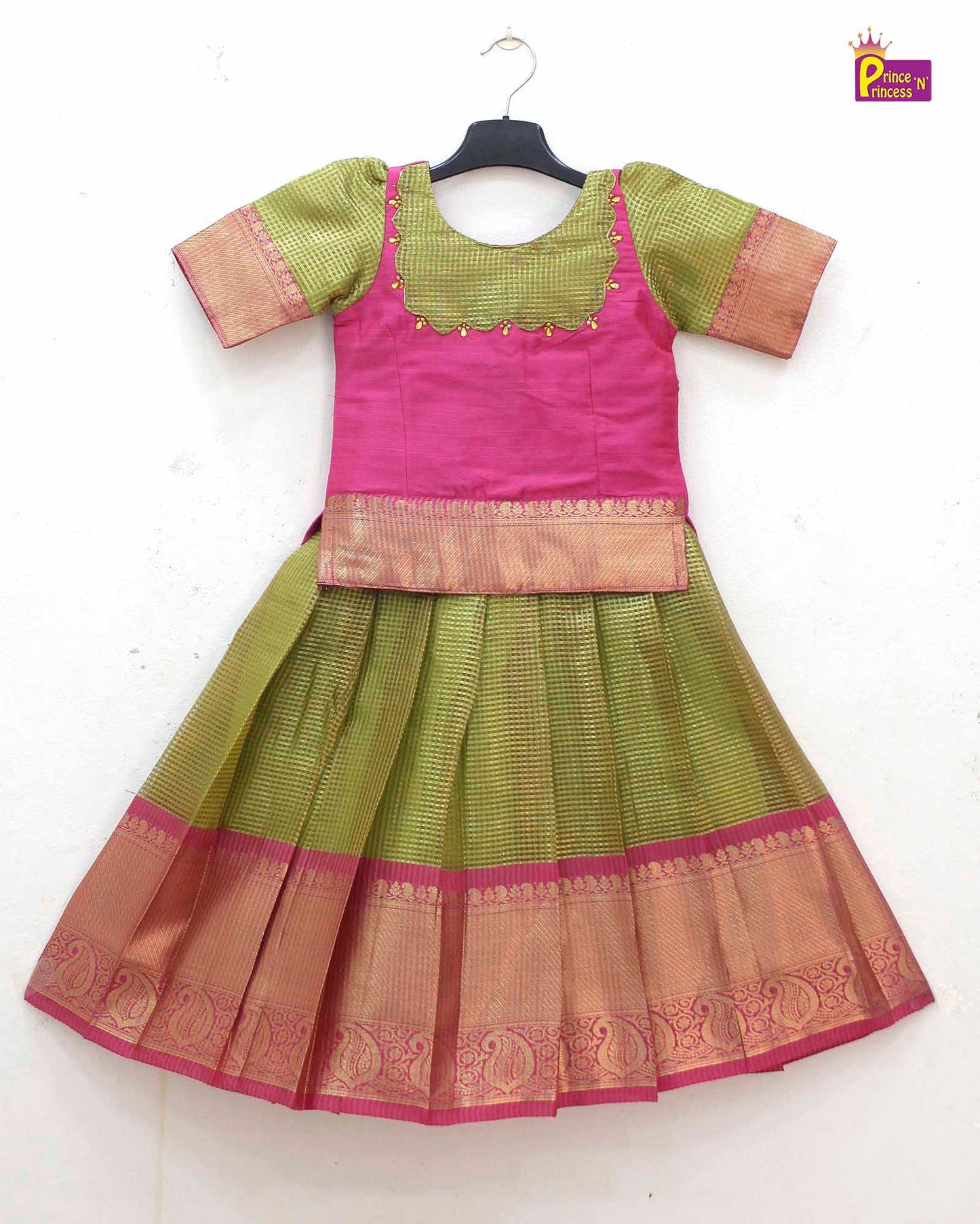 Kids Light Green with Pink Traditional Pattupavadai PPP1704